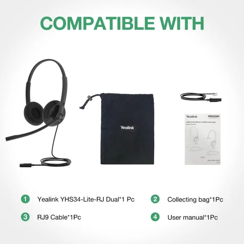 Miniatura 8 de Auriculares de teléfono Yealink para teléfonos de oficina YHS34 Lite QD a RJ9 con cable compatible con Poly Snom Grandstream Teléfonos