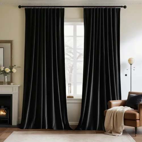 MIULEE Cortinas de Terciopelo Negro de 84 Pulgadas de Largo 2 Paneles - Cortinas de Ventana con Pliegues Pinzados de Lujo que Oscurecen la