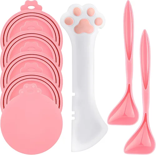 Miniatura 9 de Uiifan Tapa de comida para gatos, tapas para latas de comida para gatos, 8 piezas, juego de 5 tapas de silicona para gatos húmedos, 2 cucharas