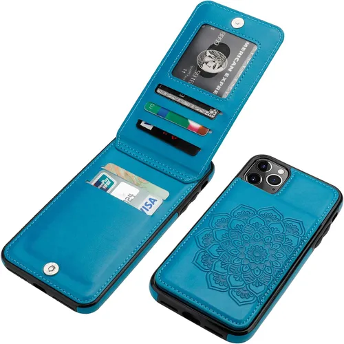 Miniatura 11 de Vaburs Funda para iPhone 11 Pro Max con tarjetero y cartera, diseño de mandala en relieve, piel sintética, 5 ranuras para tarjetas, soporte a prueba