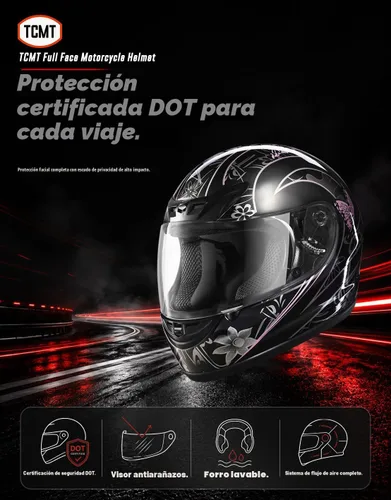 Miniatura 2 de TCMT Tamaño-M DOT Casco de motocicleta con mariposa, tapa abatible, cara completa, para la calle, para bicicleta de tierra, casco para adultos, ATV
