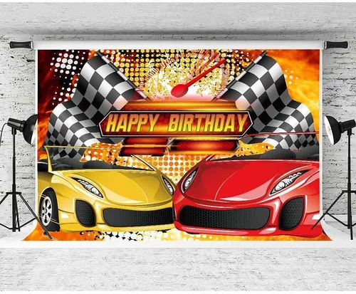 Miniatura 7 de Telón de fondo de coche de carreras para decoraciones de fiesta de cumpleaños, FHZON 7 x 5 pies, fondos de cumpleaños de fiesta temática, fondo
