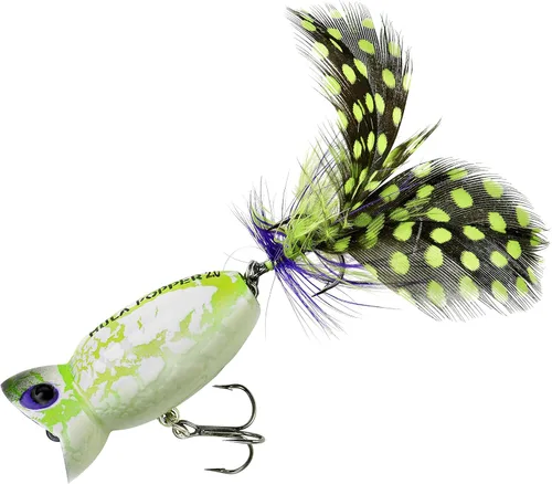 Miniatura 4 de Arbogast Señuelo de pesca Hula Popper 2.0 Topwater con gancho agudo emplumado y cuerpo de patrón de grietas