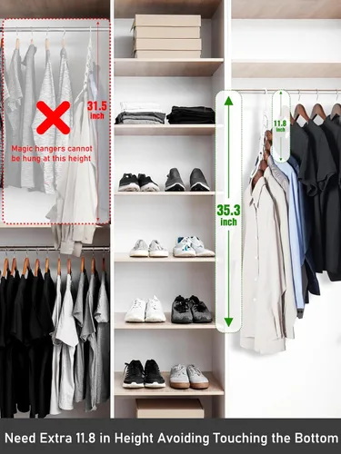 Miniatura 7 de HOUSE DAY Organizadores y almacenamiento de armario, perchas mágicas que ahorran espacio, paquete de 8 perchas de plástico resistentes con 5 Blanco