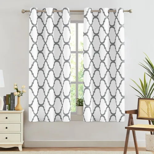 Miniatura 41 de Melodieux - Cortinas opacas estilo marroquí con aislamiento térmico y ojales para oscurecer sala de estar, 2 paneles. Blanco hueso/verde azulado
