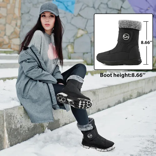 Miniatura 2 de Botas de nieve para mujer, zapatos de invierno con forro de piel cálida para mujer, botas de media pantorrilla, antideslizantes, impermeables