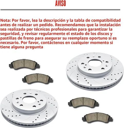 Miniatura 6 de Rotores de disco delanteros y traseros, pastillas de freno de cerámica perforadas y ranuradas, repuesto para Honda Odyssey 2005-2010