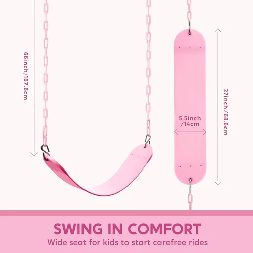 Miniatura 2 de TURFEE Asiento de columpio resistente color rosa con cadena de 66 pulgadas, accesorio de repuesto para columpio con mosquetones para juegos al aire