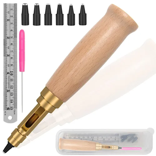 Miniatura 8 de Boyistar - Perforador de tornillo japonés, con mango de madera, herramienta ajustable de cuero para cinturones, correa de reloj, bolsos con 6