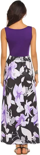 Miniatura 4 de BLUETIME - Vestido largo de verano, sin mangas, con estampado floral, estilo bohemio, para mujer (S-3XL)