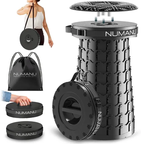 NUMANU Taburete plegable XXL mejorado 2025 con cojín y bolsa, peso máximo de 1000 libras, 19.7 pulgadas, silla plegable telescópica retráctil