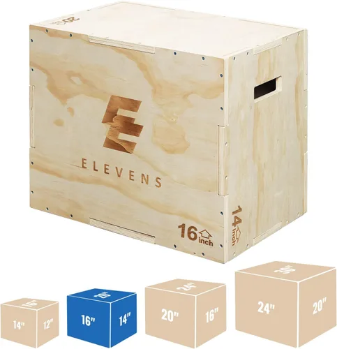 Miniatura 8 de Elevens Caja pliométrica de madera 3 en 1 para saltar, saltar, saltar, estocadas, saltos de caja, sentadillas, escalones, inmersiones