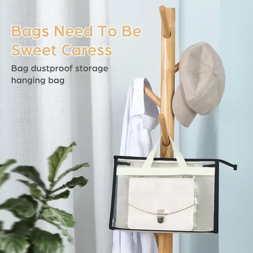 Miniatura 5 de Paquete de 9 bolsas antipolvo para bolsos, almacenamiento transparente de bolso, organizador de almacenamiento de bolsos para armario, funda