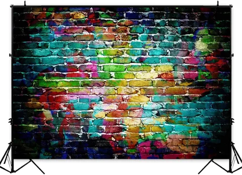 Miniatura 5 de Fondo de fotografía de pared de ladrillo colorido de 9 x 6 pies, fondos de graffiti de vinilo para adultos y niños, retrato de fondo, accesorios