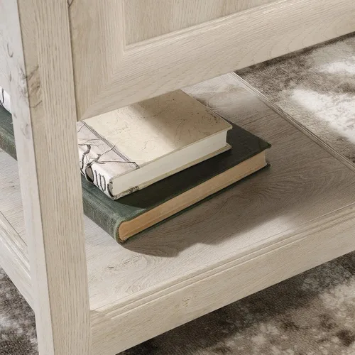 Miniatura 7 de Sauder Edge Water - Escritorio esquinero en forma de L con cajones de almacenamiento y estante abierto, en color castaño a la tiza