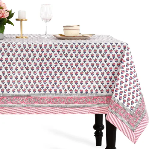 Miniatura 15 de CPC - Mantel cuadrado 100% algodón, 60 x 60 pulgadas, estampado de bloques indios, mantel para bodas, primavera/verano, barbacoa, verde ágata