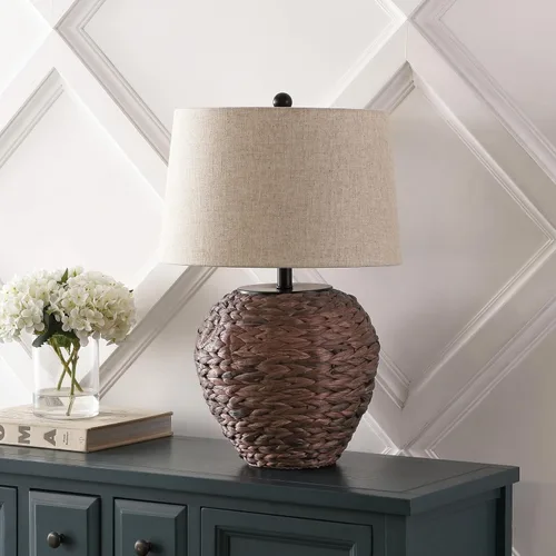 Miniatura 7 de JONATHAN Y JYL6501B Alaro 24.5" lámpara de mesa de estilo granja costera de jacinto de agua LED para recámara, sala de estar, oficina, marrón oscuro