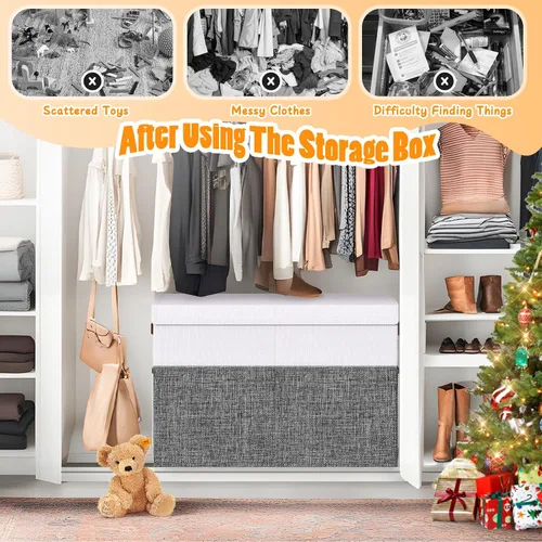 Miniatura 4 de Caja Grande de Almacenamiento de Juguetes con Divisor de Tapa, Organizador de Juguetes Plegable Resistente, Cofre Organizador de Juguetes, Grande