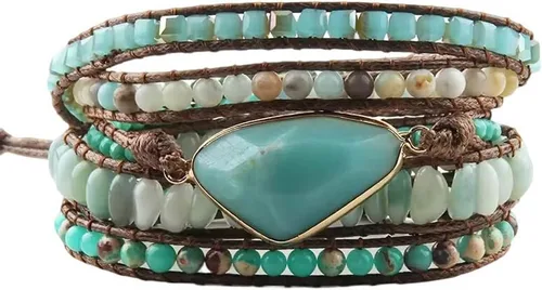Miniatura 67 de ZOSOJONA - Pulseras bohemias hechas a mano de piedra natural, que dan vuelta, con cuentas de cristal de turquesa