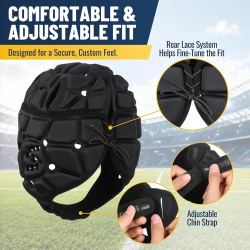 Miniatura 5 de Casco de fútbol con bandera, casco de fútbol de carcasa suave para 7 v7, estilo gorra de rugby, protección acolchada ligera, transpirable, ajuste