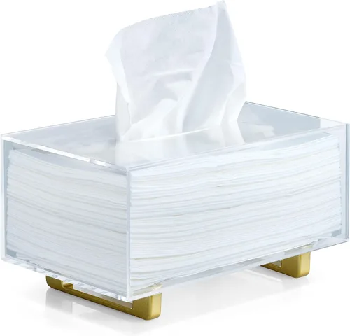 Miniatura 12 de YoBa Caja de pañuelos de acrílico negro grueso, dispensador cuadrado de caja de pañuelos con patas de aluminio chapado en oro para baño, cocina