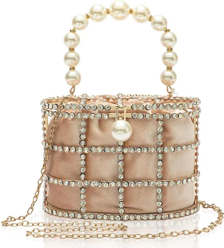 CARIEDO Bolso de Noche para Mujer, Bolso de Mano con Perlas y Diamantes de Imitación para Boda, Baile de Graduación, Cumpleaños, Fiesta, Accesorios