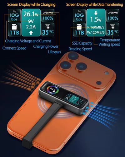 Miniatura 2 de TWOPAN - SSD portátil magnético para iPhone para grabación de video ProRes 4K 60fps, 1TB de almacenamiento externo super para iPhone 17/16 Pro/Pro