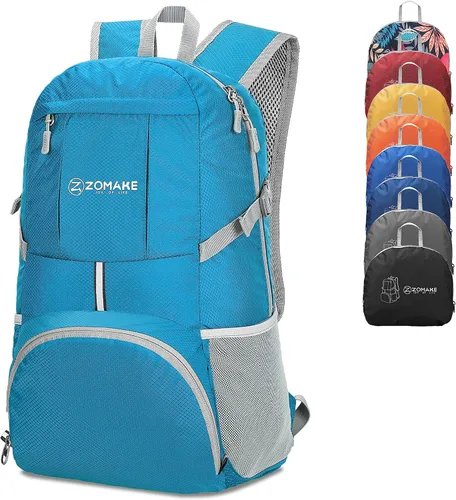Miniatura 17 de ZOMAKE Mochila Ligera Empacable de 35L, Mochilas Ligeras Plegables Resistentes al Agua Bolsa de Senderismo Colapsible, Paquete de Día Plegable Rojo