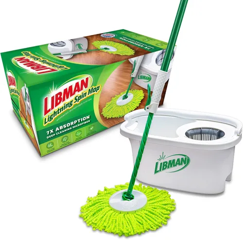 Miniatura 11 de Libman Lightning Spin Mop System Plus 1 cabezal de repuesto Trapeador y balde con juego de escurridor Trapeador de piso Trapeador giratorio