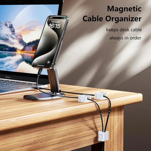 Miniatura 6 de Kailfee - 12 clips magnéticos para cables [cable ajustable suave] Soporte para cables, gestión de cables debajo del escritorio, soporte de alambre