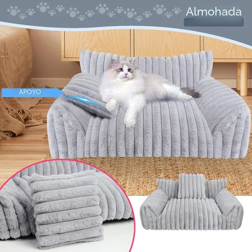Miniatura 2 de Lindo sofá cama para gatos de interior, sofá esponjoso para gatos con forro polar de pana suave de alta calidad, lindas camas para perros pequeños