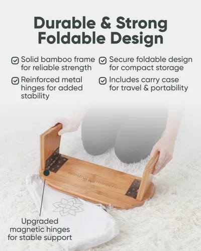 Miniatura 4 de Mindful Modern Banco de meditación plegable – Taburete arrodillado de bambú con bisagras magnéticas de bloqueo – Silla plegable Seiza portátil