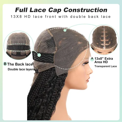 Miniatura 2 de Pelucas trenzadas Fecihor para mujeres, pelucas delanteras de encaje sin nudos con cabello de bebé, trenza tipo "box", 13x8 pulgadas, pelucas