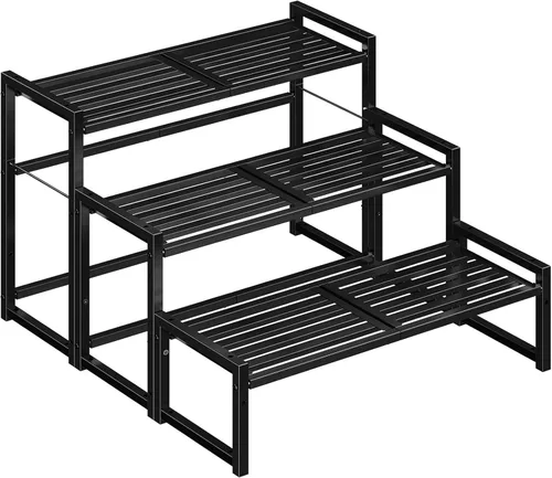 Ekisemio Soporte de metal para plantas de 3 niveles, resistente al agua para interiores y exteriores, estante apilable para macetas altas y estante