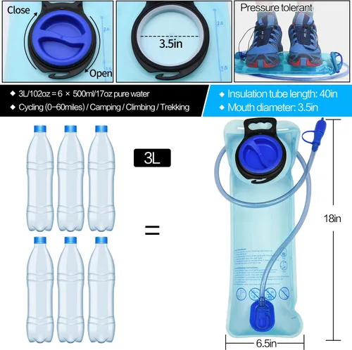 Miniatura 3 de Mdvora - Bolsa de hidratación de 1.5L/2L/2.5L/3L, bolsa de almacenamiento de agua con gran abertura, para ciclismo, senderismo, acampada