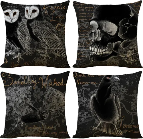 Arzoe Fundas de almohada góticas de 18 x 18 pulgadas, juego de 4 fundas de almohada vintage, decoración de bruja, fundas de almohada para sala de