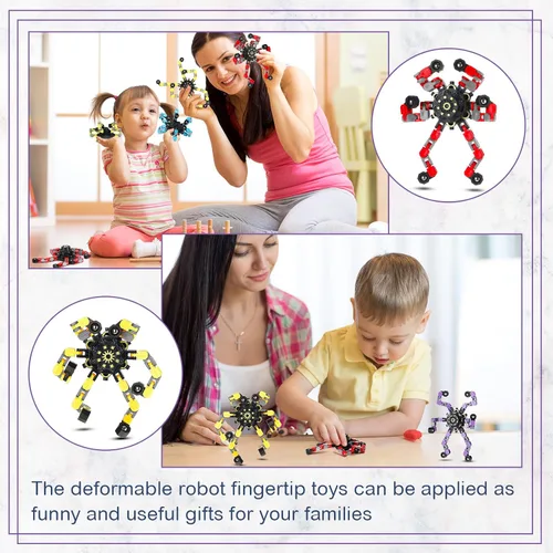 Miniatura 5 de Junkin 100 juguetes sensoriales divertidos a granel, juguete transformable para la ansiedad con cadena, robot giratorio para el dedo para aliviar