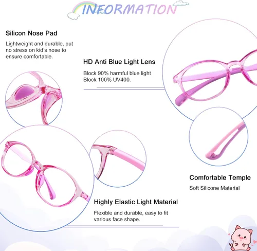 Miniatura 2 de 2 pares de lentes de bloqueo de luz azul para niños, protección UV400, antirayos azules, para computadora para niños y niñas de 3 a 12 años