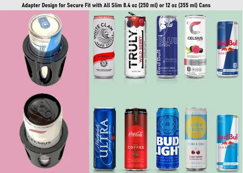 Miniatura 2 de 2 en 1 Adaptador de Portavasos delgado para latas de 8.4 oz / 12 oz con ajuste ajustable, funda de ajuste perfecto universal para portavasos de auto
