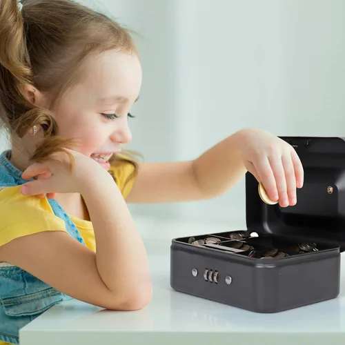 Miniatura 6 de Darice Caja de seguridad para dinero – Caja de dinero mediana con bandeja de dinero y candado – Caja de seguridad – Organizador para billetes