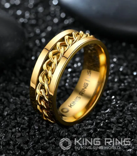 Miniatura 45 de King Ring Anillo giratorio de 0.315 pulgadas, anillo plano pulido fino para hombres y mujeres con cadena cubana, diseñado en Estados Unidos