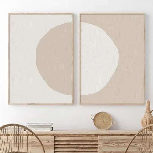 Arte abstracto bohemio para pared, arte geométrico beige, pintura moderna de mediados de siglo, pósteres bohemios beige, lienzo abstracto circular,