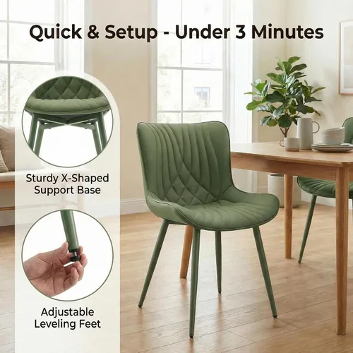 Miniatura 5 de Kidol & Shellder Juego de 2 sillas de comedor, modernas de mediados de siglo con patas de metal, silla lateral tapizada de piel sintética para Verde