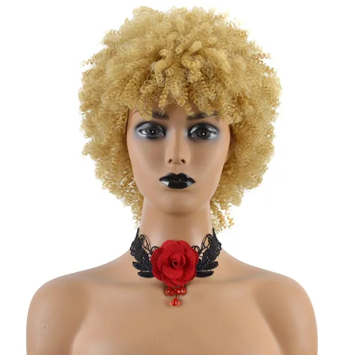 Miniatura 2 de Siyi peluca corta Afro rizada para mujeres negras sintético negro resistente al calor pelucas con volumen, promedio, Negro