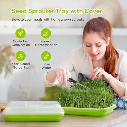 Miniatura 2 de Paquete de 6 bandejas de germinación de semillas verdes con tapa, bandeja de germinación de cultivo sin tierra, bandeja de vivero con papel