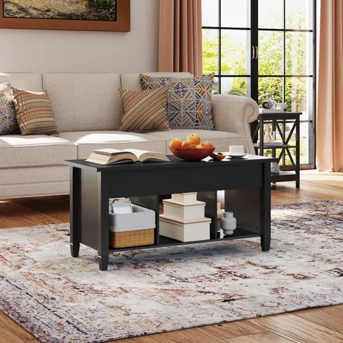 Miniatura 2 de Yaheetech - Mesa de centro con compartimento de almacenamiento oculto y estante, la superficie superior se levanta, mesa de comedor para sala