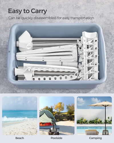 Miniatura 38 de SONGMICS ULLR510B01 - Estante de secado de ropa plegable de 59 pulgadas con 3 brazos giratorios para perchas, 4 patas, acero inoxidable, para 27