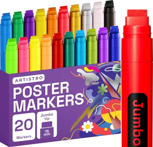 Artistro 20 marcadores póster jumbo, juego de marcadores acrílicos con punta jumbo de 15 mm de ancho para murales, etiquetado, carteles - Grandes