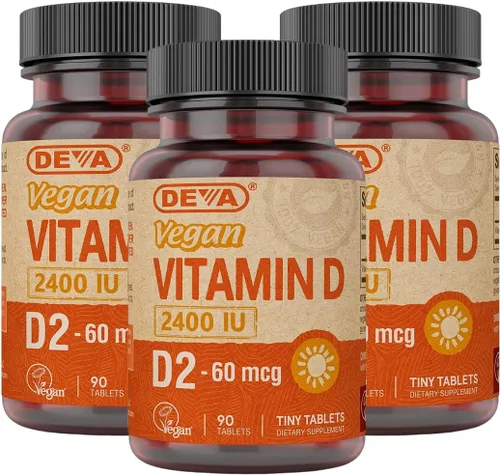 Miniatura 6 de DEVA Vitamina D2 vegana 60 mcg 2400 UI, suplemento de ergocalciferol sin ingredientes animales, 90 tabletas (paquete de 2)