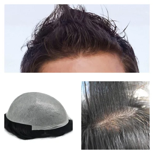 Miniatura 28 de Hombres Toupee Europea Real Cabello Humano Pieza Todo V-looped 0.002 in Piel Ultra Delgado Toupee para Hombres Sistema de Reemplazo de Cabello